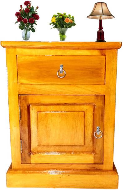 Enocend BED SIDE TABLE Nightstand Lamp Holder With Drawer & Door Cabinet Storage Solid Wood Bedside Table