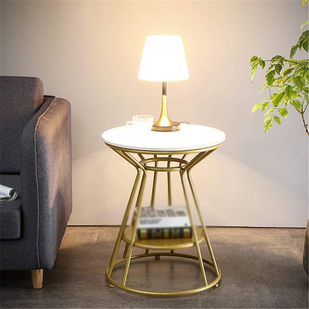 Smarts collection Side Table, End Tables Corner Table Living Room(White-Golden) Metal Side Table