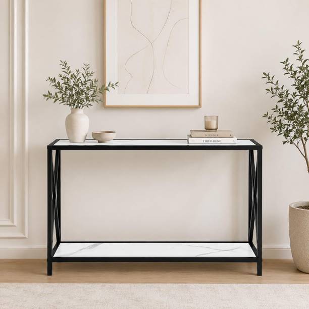 Family Homes Black Console Table with Engineered Wood top for Living Room and Enryway Metal Console Table