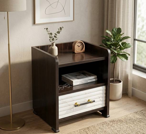 Sheijin Sheijin Wooden Bedside Table with Drawer & Open Shelf Engineered Wood Side Table