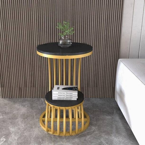 WOOD KARTINDIA Modern Side Table with Dual-Tier Design – Metal Frame & MDF Top Metal Side Table
