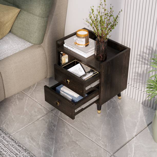 Hexa Red Bed Side Table with 2-Drawer, Nightstand, Bedrooms, Storage Cabinet Engineered Wood Bedside Table