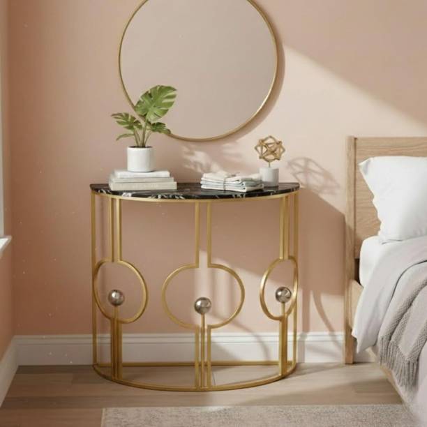 ARTROCK Half Moon Console Table with Marble Finish Top & Metal Frame Engineered Wood Console Table