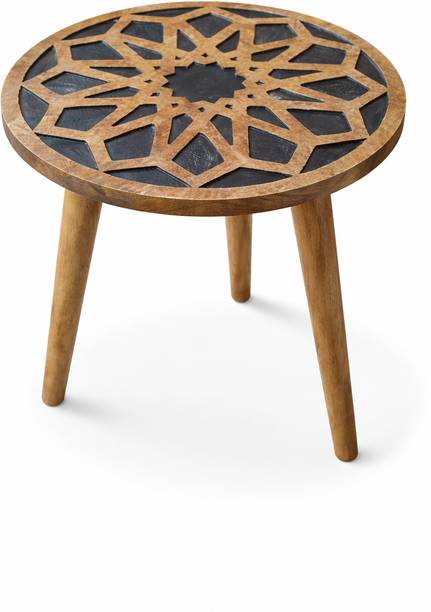 Indian Art Handcrafted Mango Wood Sofa Side Table | Easy Assembly Round Table Engineered Wood Side Table