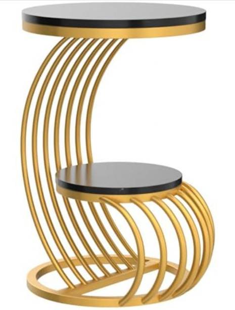 Hven Round Side Table Bedside Table with Golden Iron Finish for Home Décor End Table Engineered Wood End Table