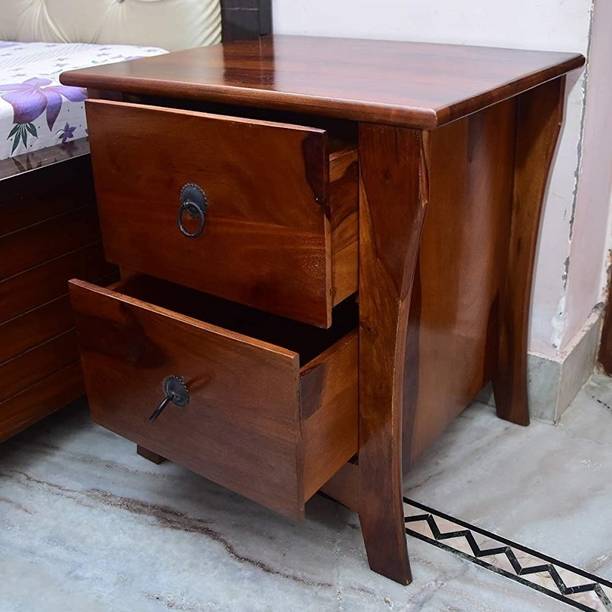 UNITEK FURNITURE Solid Sheesham Wood 2 Drawer Bedside Table Wooden Bed Side End Tables Night Stand Furniture for Home Living Room Bedroom - Walnut Finish Solid Wood Bedside Table
