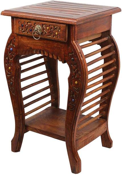 Wudan Haat Handmade Carved Bedside Table/End Table for Living Room and Bedroom/Drawer Stool Solid Wood Side Table
