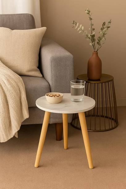 Ereteken ART Wooden Small Round End Table MIni Table Side TableFaux Marble Top Engineered Wood Side Table