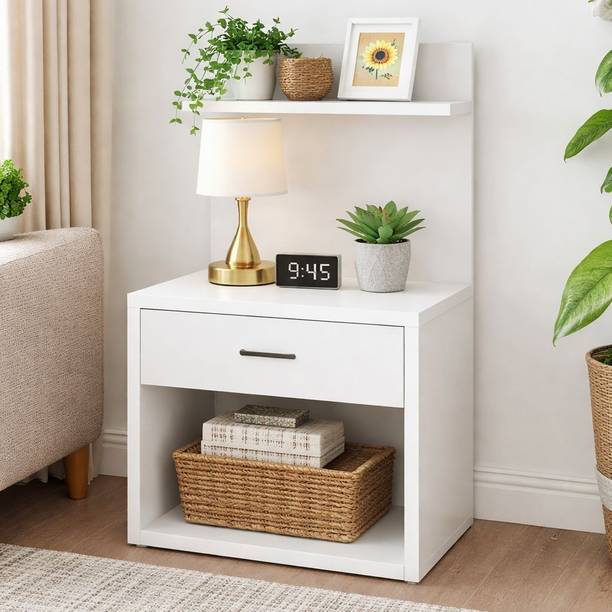 KAWACHI Sofa Side Bedside Table with Drawer Open Cabinet Nightstand End Table Engineered Wood Bedside Table