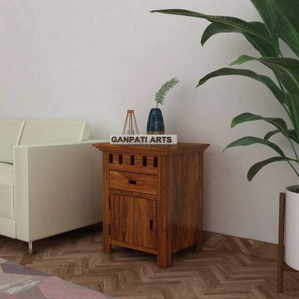 Ganpati Arts Solid Sheesham Wood Bedside End Table With Drawer and Door Storage for Home Solid Wood End Table