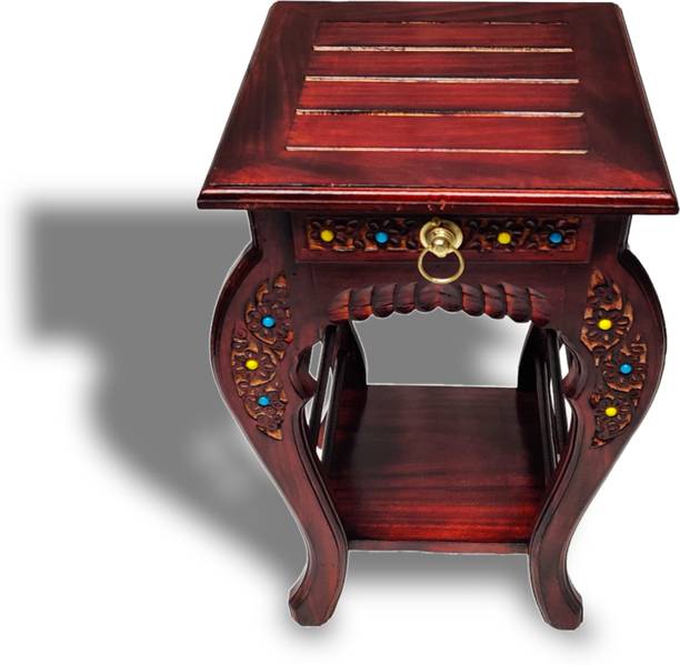 manzees Beautiful Rosewood Floral Carved Handmade Bedside Table with drawer | Side Table Solid Wood Bedside Table
