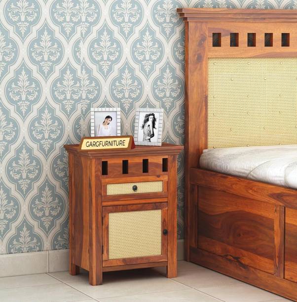 GARGHANDICRAFTS Sheesham Wood Bedside End Table with 1 Drawer and 1 Cabinet For Home Solid Wood Bedside Table