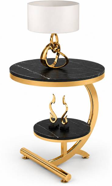 ALM SHOPPEE Modern End Table with Marble Finish Top & Gold Metal Frame Metal Side Table
