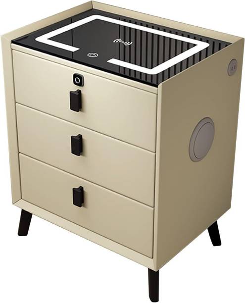 Silver Martini 3 Drawer 5Watts 2 Speaker Wireless Charging and Fingerprint Lock, 3 Colors Light Solid Wood Bedside Table