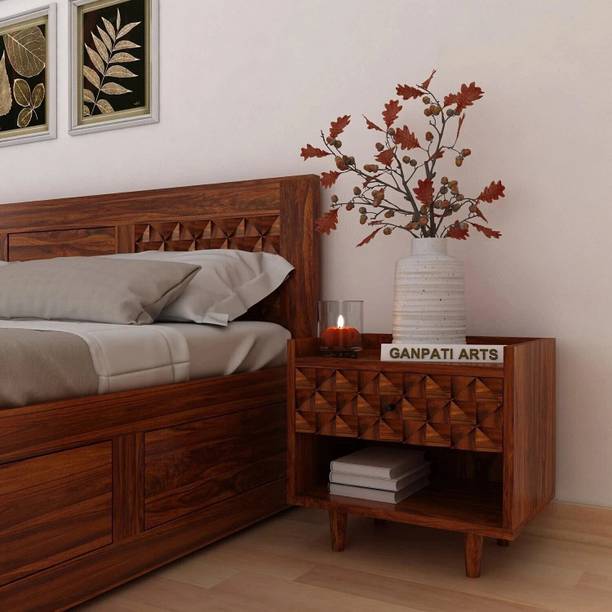 Ganpati Arts Sheesham Wood Raj Bedside Table For Bedroom/Wooden End/Nightstand Lamp Table Solid Wood End Table