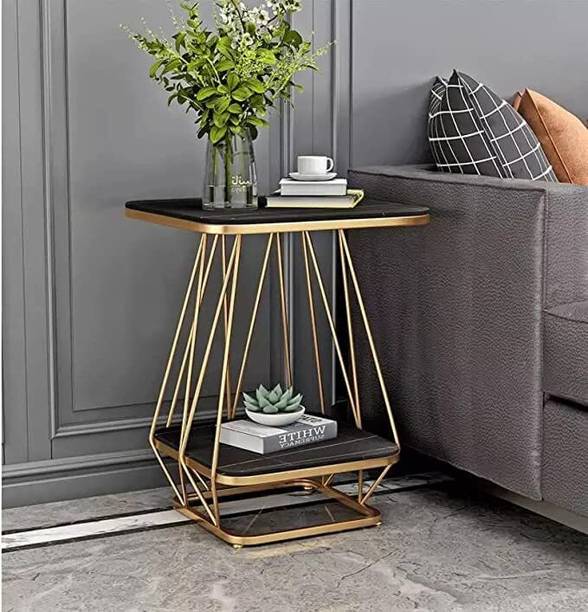 SHARIQ WOODEN ACCENTS Modern Double Top Rectangle Coffee Table End, Centre Table Metal Frame Jaal Metal Side Table