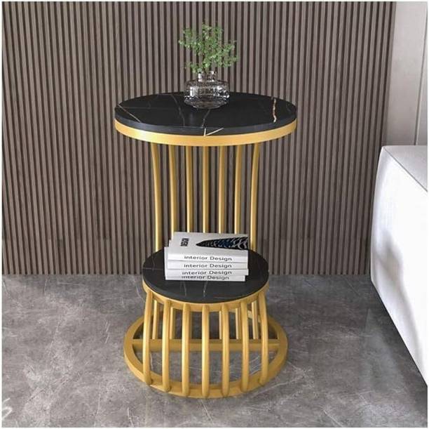 TRADITIONALCRAFT Beautiful Metal Round End Table with Wooden top, Sofa Side Table, Coffee Table Metal End Table