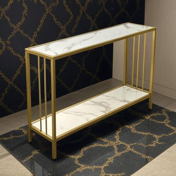 Aaliya mart Modern Console Table with Marble Finish Stylish Entryway & Living Room Table Metal Console Table