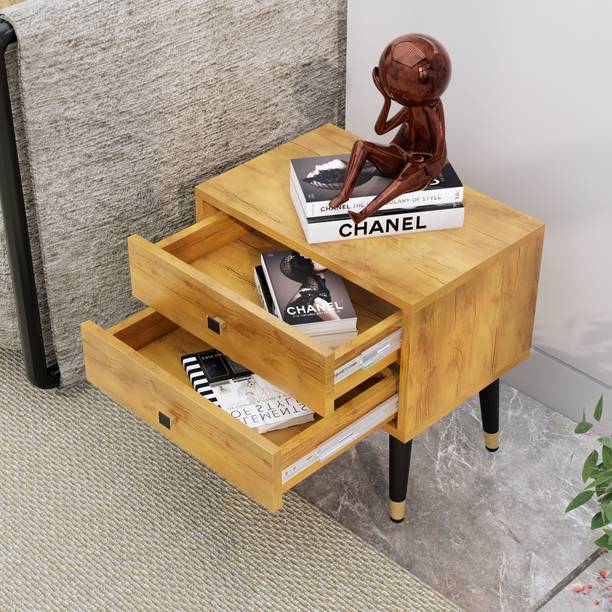 Hexa Red Bed Side Table with 2-Drawer, Nightstand, Bedrooms, Storage Cabinet Engineered Wood Bedside Table