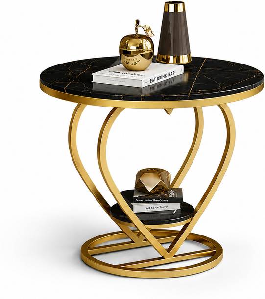 ALM SHOPPEE Modern Side Table with Marble Finish Top & Gold Metal Frame Metal Side Table Metal Side Table