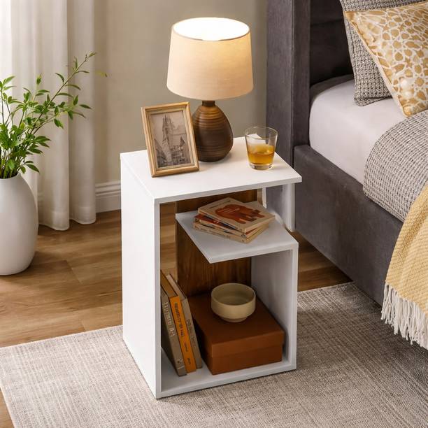 YUVICRAFT YUVI G-Shaped SIde Table,Wood Narrow Bedside Nightstand for Bedroom, Living Room Engineered Wood Bedside Table
