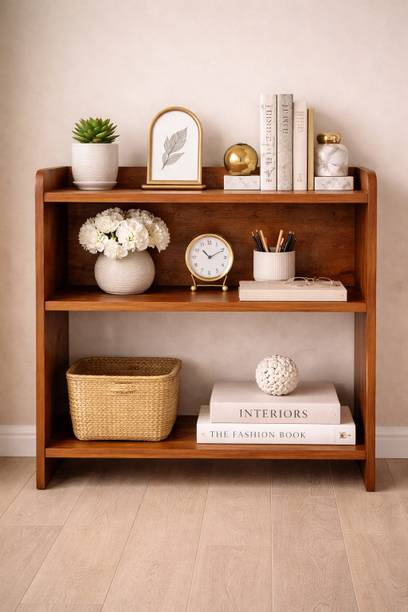 DEION Premium MDF Bedside Table with 2-Tier Open Shelf | Brown Wood Finish Nightstand Engineered Wood Bedside Table