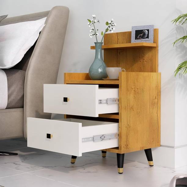 Hexa Red Bed Side Table with 2-Drawer, Nightstand, Bedrooms, Storage Engineered Wood Bedside Table