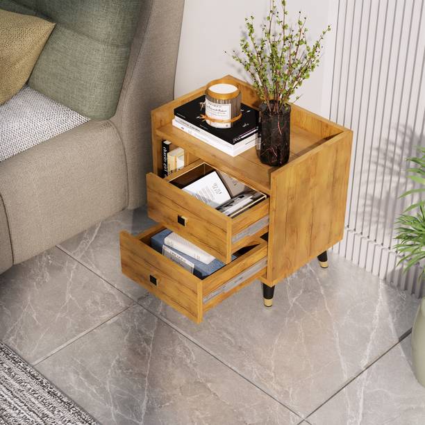 Hexa Red Bed Side Table with 2-Drawer, Nightstand, Bedrooms, Storage Cabinet Engineered Wood Bedside Table