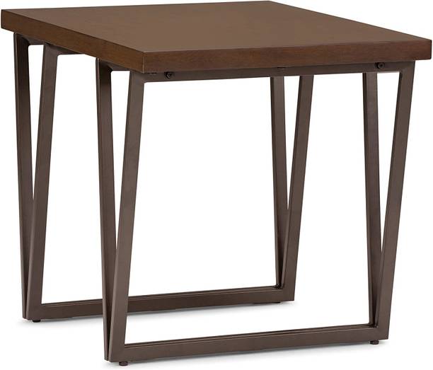 Indian Decor RW232 SOLID WOOD and Metal 24 inch wide Rectangle Industrial End Side Table Solid Wood Side Table