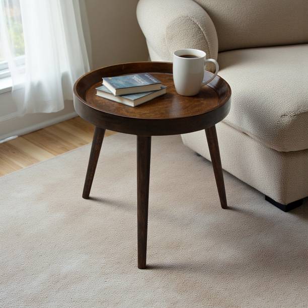 The Urban Store Handcrafted Wooden Polished Center Table, Sofa Table, Walnut Color, 14 x 14 Inch Solid Wood End Table
