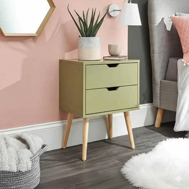 CROWN ART SHOPPEE Mid-Century Modern 2-Drawer Nightstand Engineered Wood Bedside Table