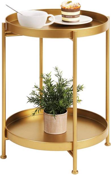 Yusha handicrafts Round End Table Mental 2-Tier Side Table Nightstand/Small Iron Tables Metal End Table