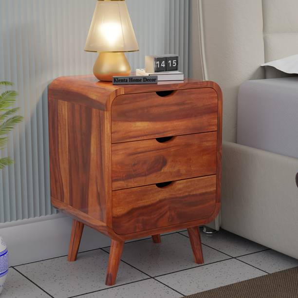 Klenta Home Decor Solid Sheesham Wood Bedside Table With 3 Drawers For Living Room | Nightstand Solid Wood Side Table