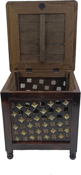 Smarts collection Beautiful Antique Wooden Storage Table with Brass Cutting Design for Living Room Engineered Wood Bedside Table