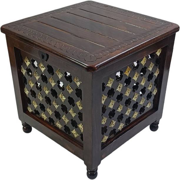 house of common Beautiful Antique Wooden Storage Table with Brass Cutting Design for Living Room Engineered Wood Bedside Table