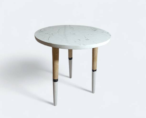 Giftoshopee Round Side Table Of 3 Legs With Marble Finishing Top Of Engineered Wood Side Table