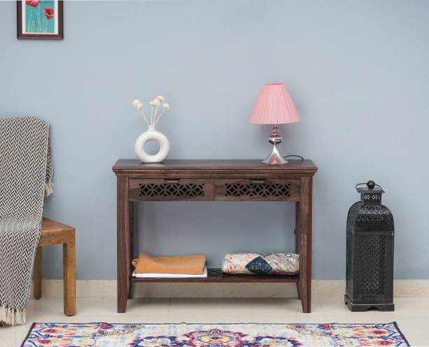 Woodefly Wooden Console Table for Living Room Side Table for Home with 2 Drawers Solid Wood Console Table