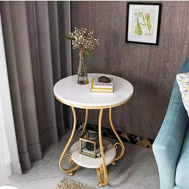Aliferous Art Round Side Table Gold Metal Frame, 2 Tier Coffee Table For Living Room Bedroom Metal End Table