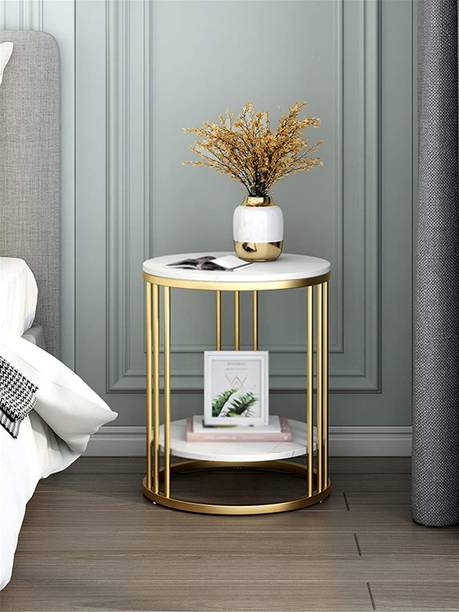 Smarts collection Round Sofa Side Table, End Tables Corner Table Living Room(Golden-White) Metal Side Table Finish Color - Golden-White, Pre-assembled