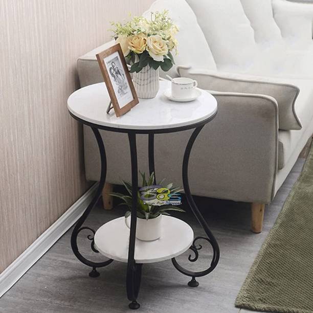 Shibli Handicrafts Round Coffee and Side Accent End Table for Living Room with Metal Metal End Table