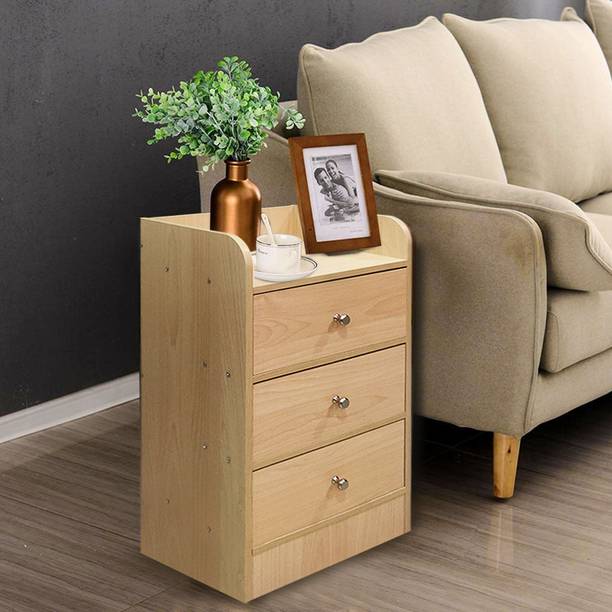 KAWACHI Sofa Side End Bed Side Tables Nightstand with 3 Spacious Drawers for Storage Engineered Wood Bedside Table