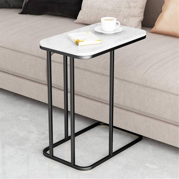 Device Bas with BROWN ART SHOPPEE C Shaped Side Table, Coffee Table Bedroom Bedside Tables with Faux Marble Top Metal Bedside Table