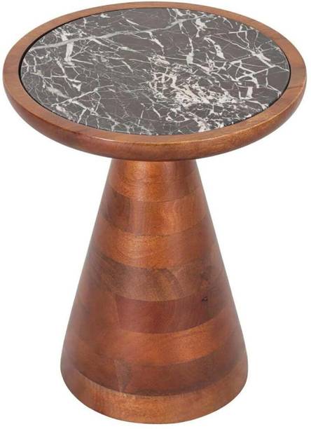 TIMBERTRIBE Mango Wood Side Tables for Bedroom | Round Coffee Table with Marble Top | Solid Wood End Table