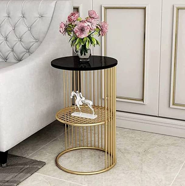 SHARIQ WOODEN ACCENTS Modern Round Coffee Table End ,Centre Table Wooden Top and Metal Frame 21 Jali Metal Corner Table