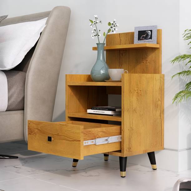 Hexa Red Bed Side Table with 1-Drawer, Nightstand, Bedrooms, Storage Cabinet Engineered Wood Bedside Table