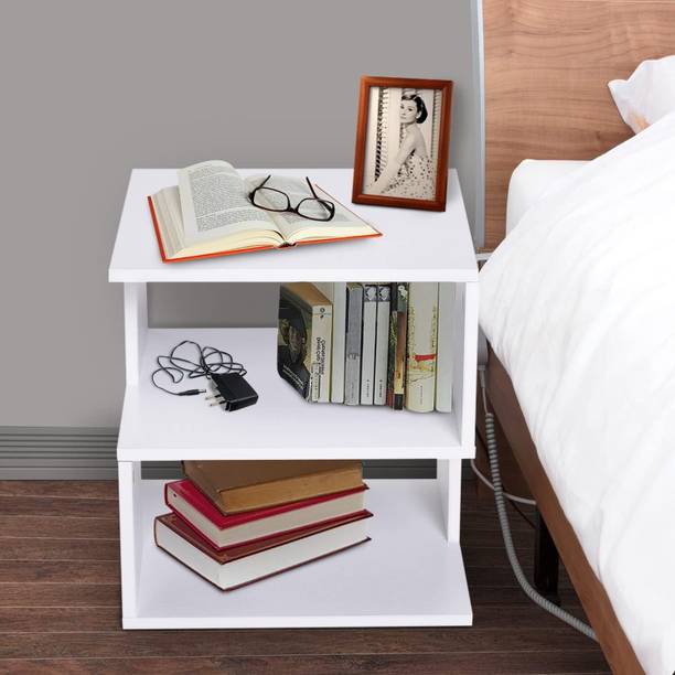 UniShop modern square 2 tier wooden side table - white w40 x h43 x d40 Engineered Wood Bedside Table