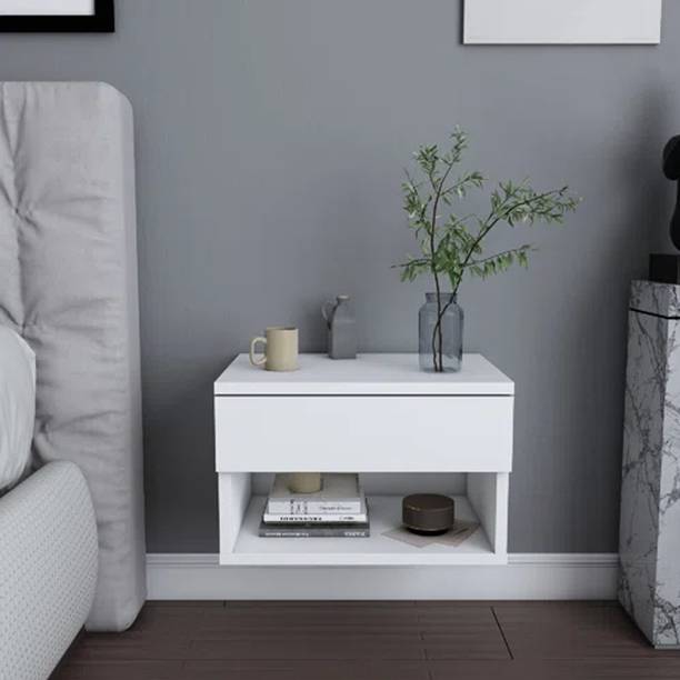 MONTAGE Wall Hang Bed Side Table With Drawer for Bedroom | Night Stand | End Table Engineered Wood Bedside Table