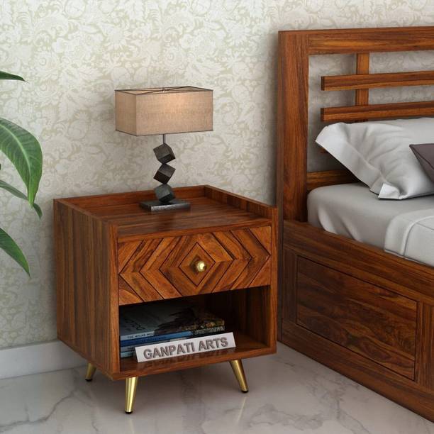 Ganpati Arts Wave Sheesham Bedside Table with Drawer for Bedroom/Living Room/Hotel Solid Wood Bedside Table
