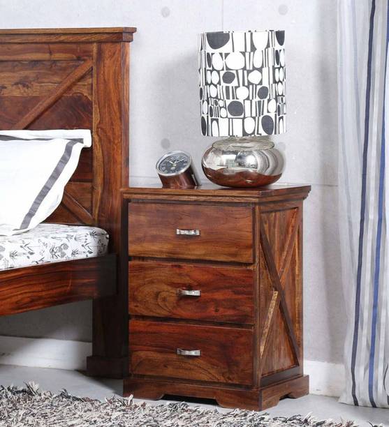 Shagun Arts Solid Sheesham Wood Bed Side Table With 3 Drawer For Bed Room, Hotel || Solid Wood Bedside Table