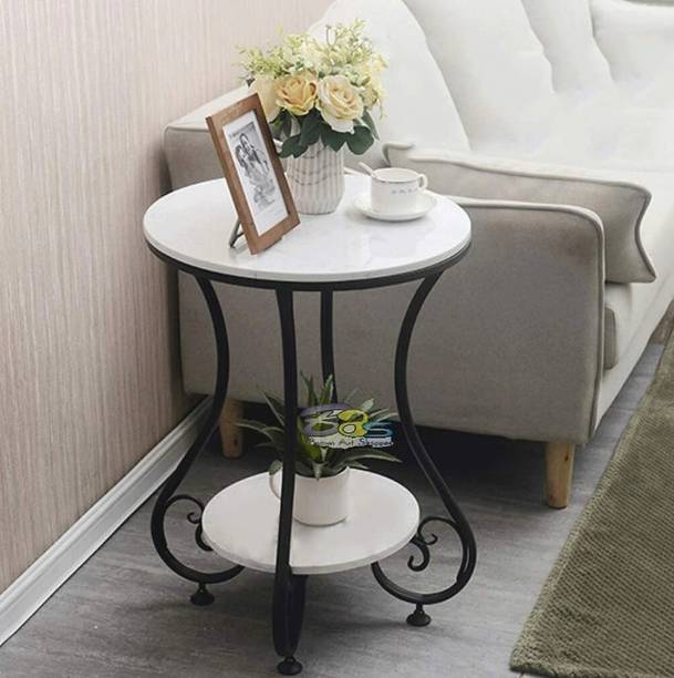 Rahat Handicraft Round Side Table Gold Metal Frame, 2 Tier Coffee Table For Living Room Bedroom Metal Bedside Table